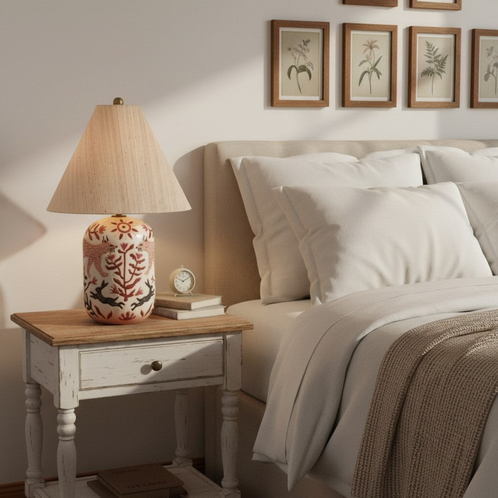 Thalira Vintage Ceramic Linen Table Lamp