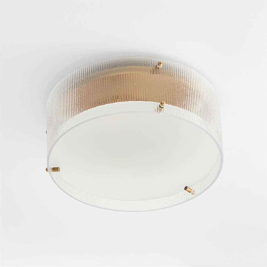 Gregory Modern Brass Ribbed Glass Drum Round Flush Mount Ceiling Light