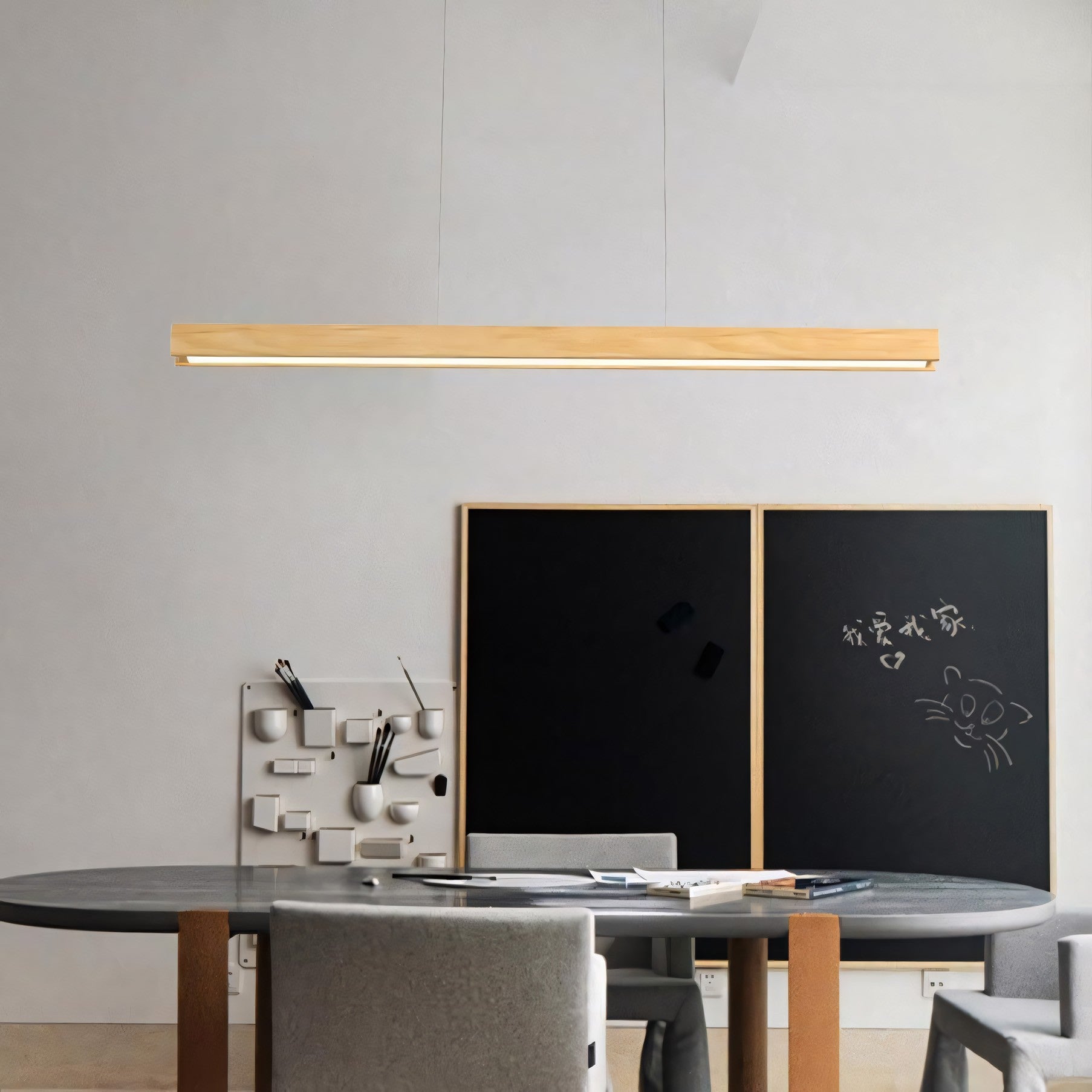 Quorix Log Style Wood Led Linear Pendant Light With Remote Control