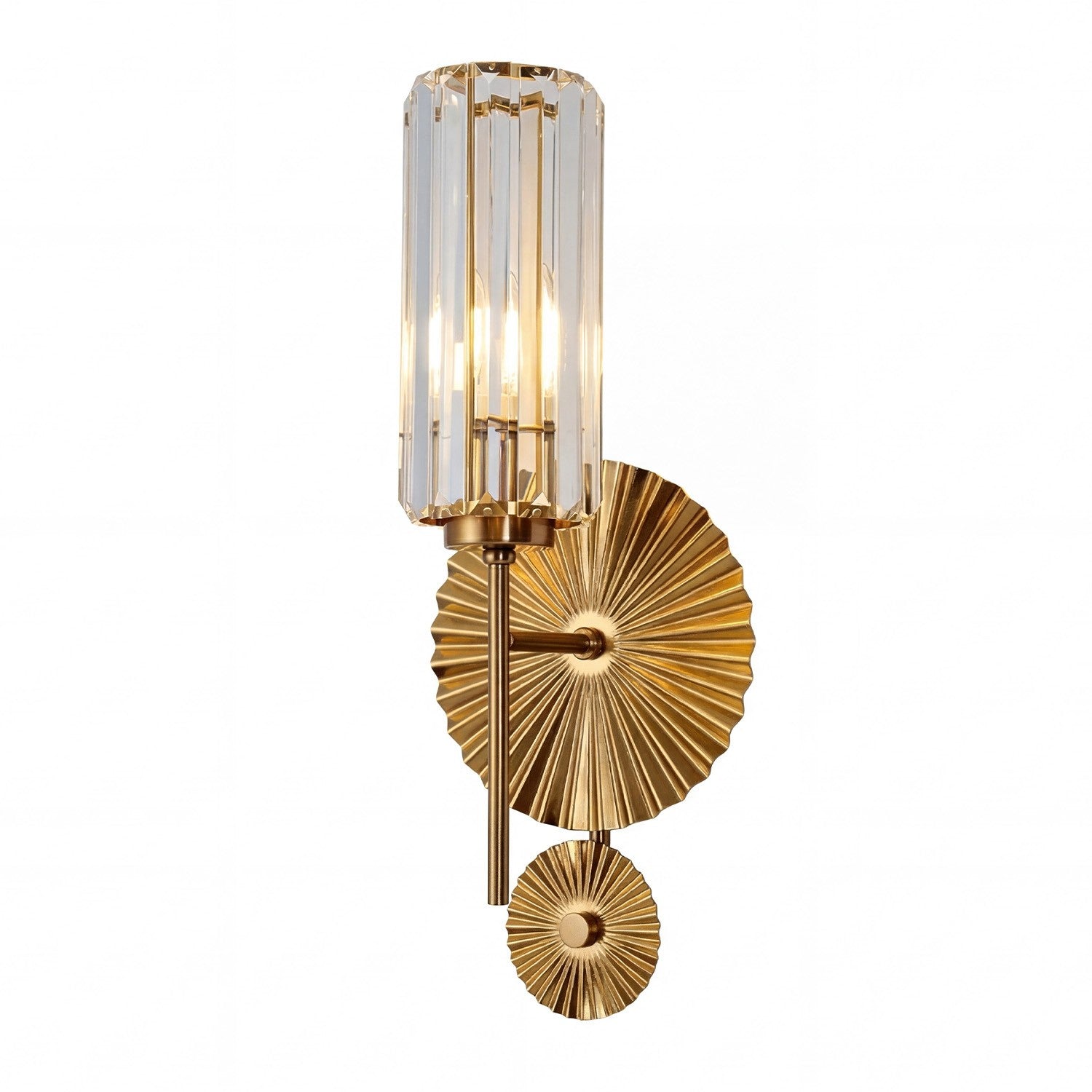 Solstice Brushed Brass Crystal Ribbed Glass Wall Sconce