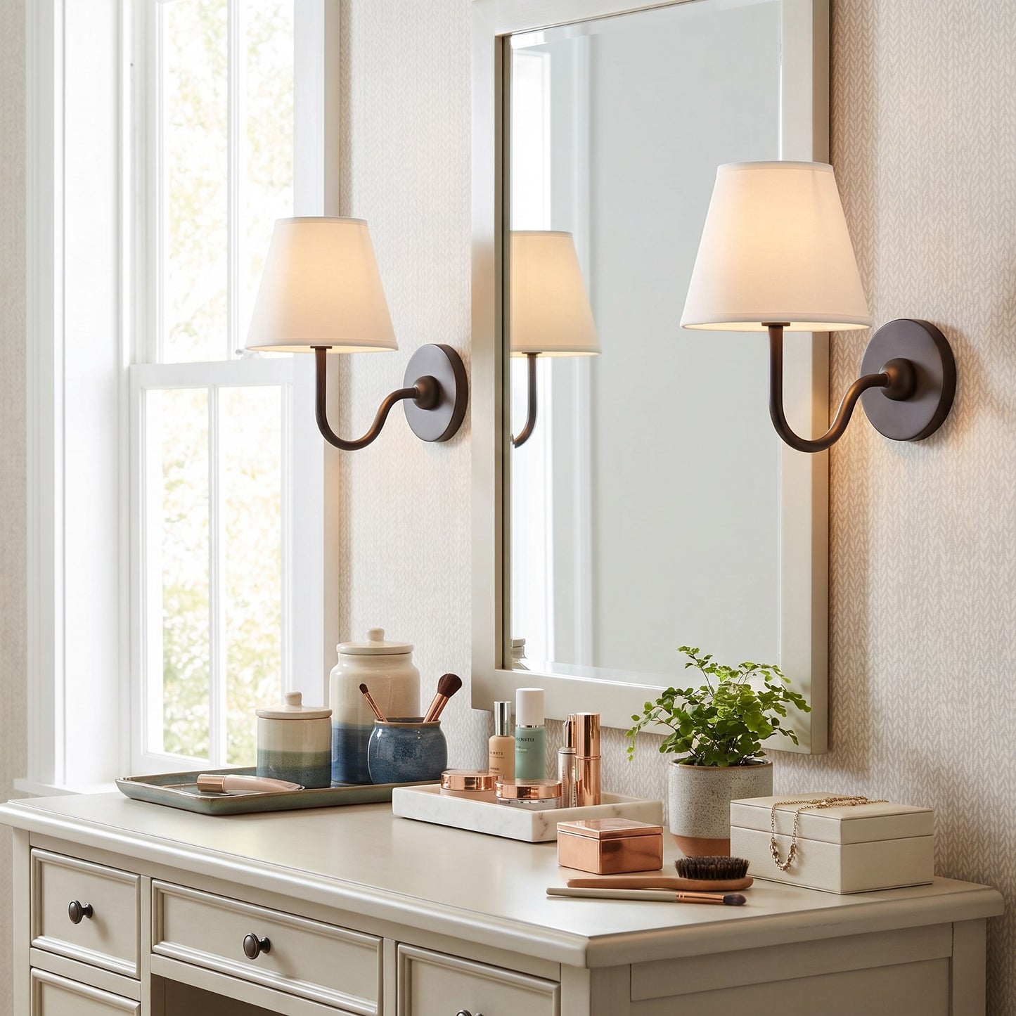 Stefania Rustic White Pleated Fabric Shade Sconce