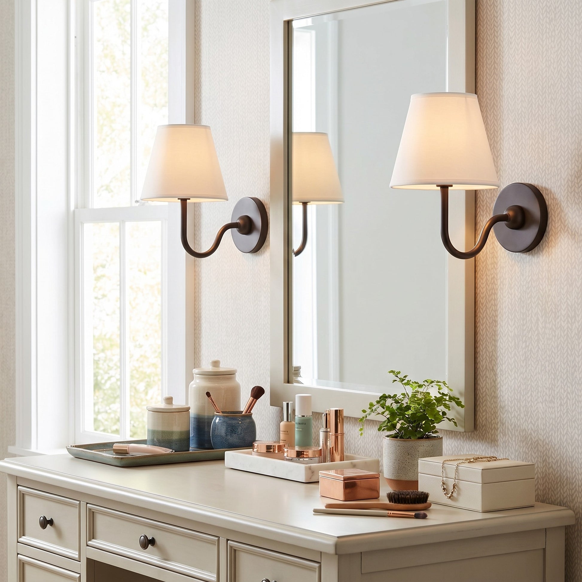 Stefania Rustic White Pleated Fabric Shade Sconce