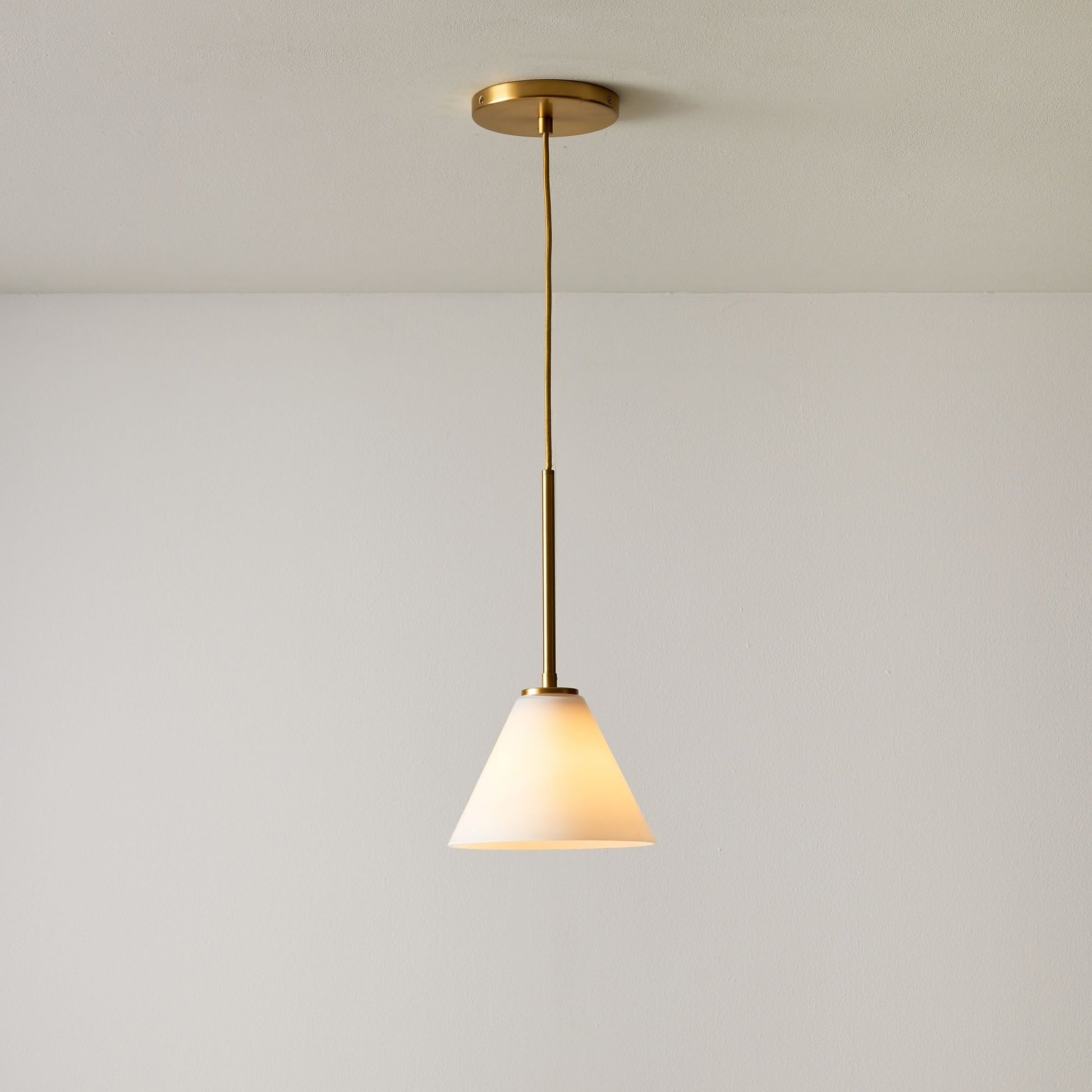 Nori Minimalist Brass Glass Cone Pendant Light