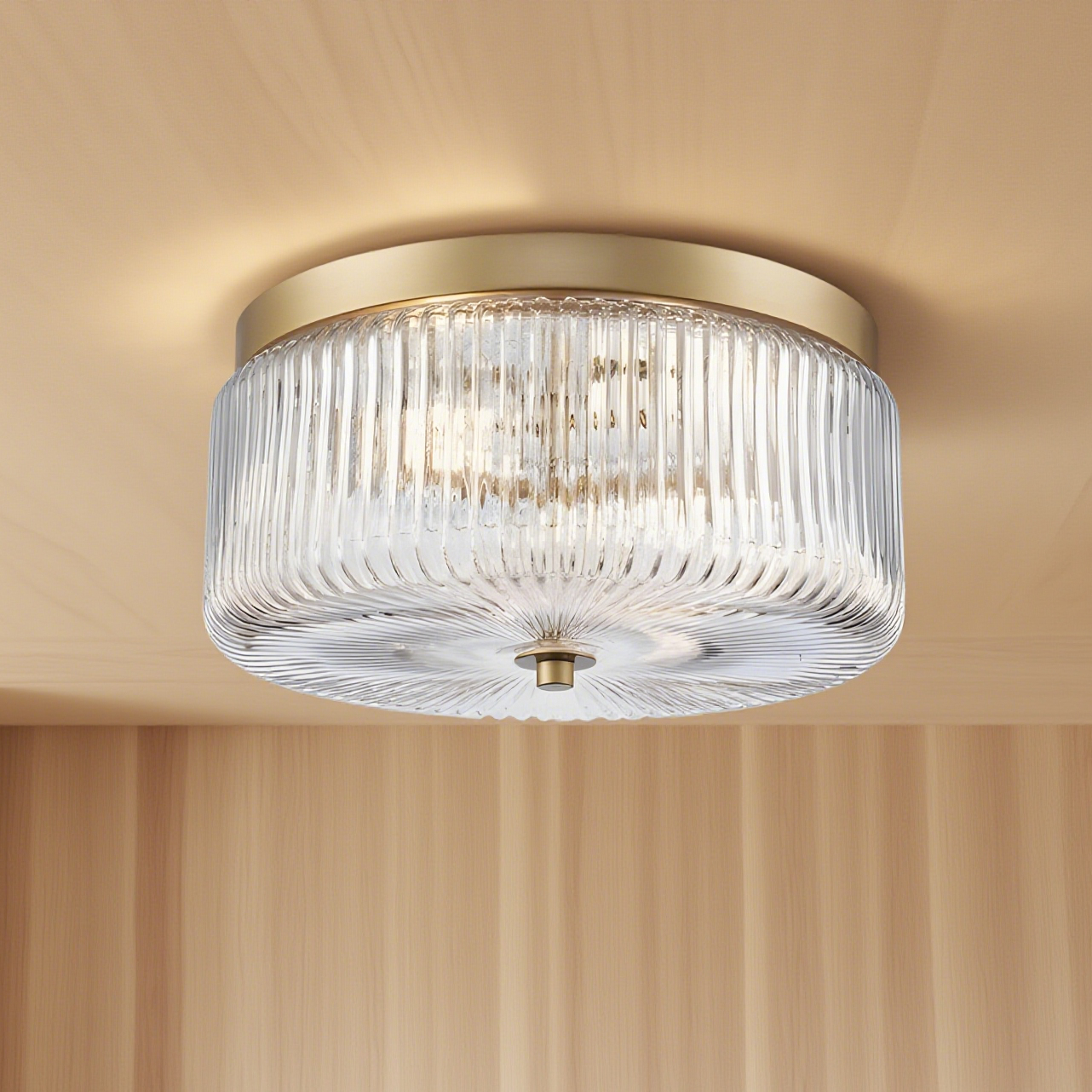 Pax Farmhouse Ribbed Glass Round Flush Mount Ceiling Light
