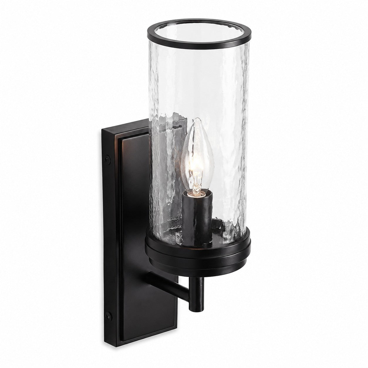 Ira Farmhouse Cylinder Hammered Glass Sconce