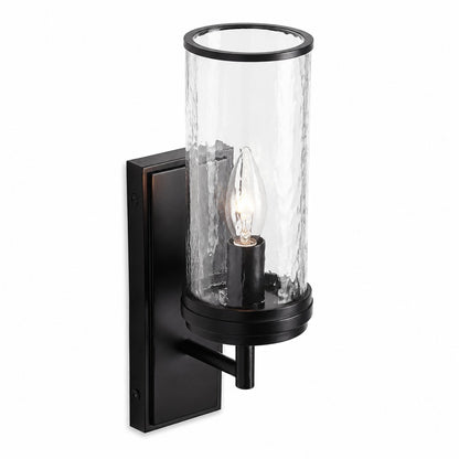 Ira Farmhouse Cylinder Hammered Glass Sconce