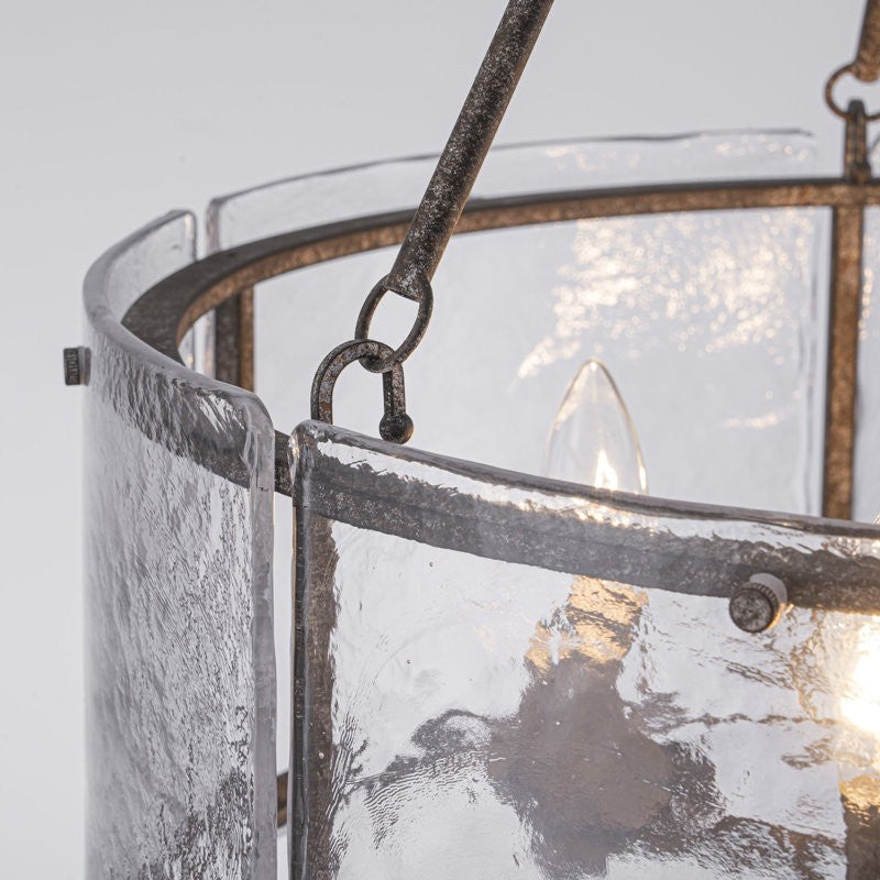Coriander Farmhouse Water Ripple Glass Drum Chandelier