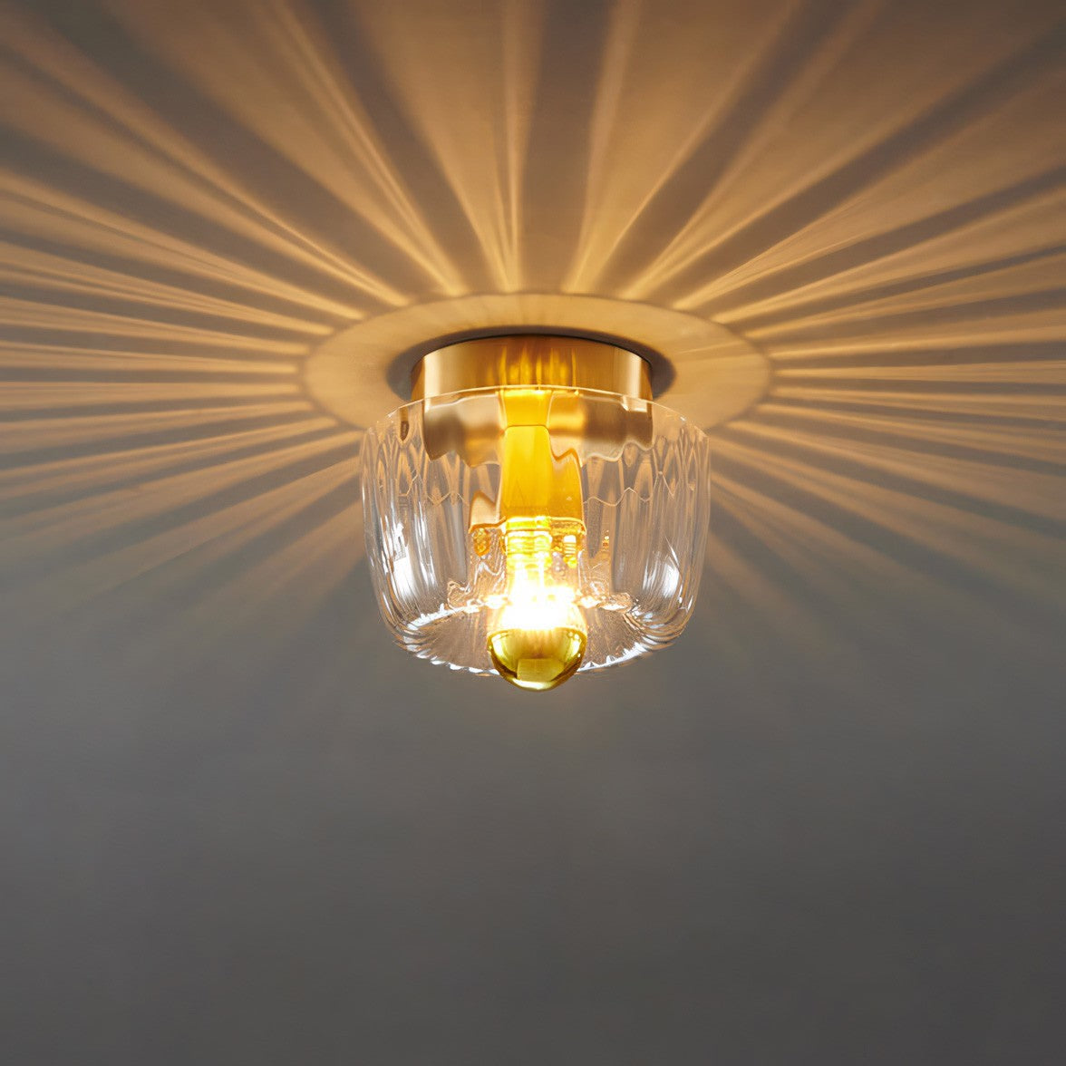 Rynik Mini Glass Sun Shape Full Copper Dual Purpose Flush Mount Light