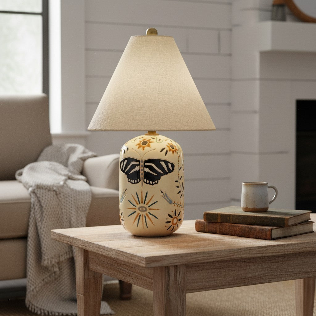Thalira Vintage Ceramic Linen Table Lamp