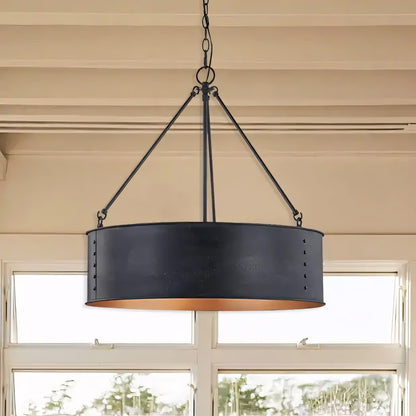 Quillan Industrial Large Black Drum Pendant Light For Dinning Room