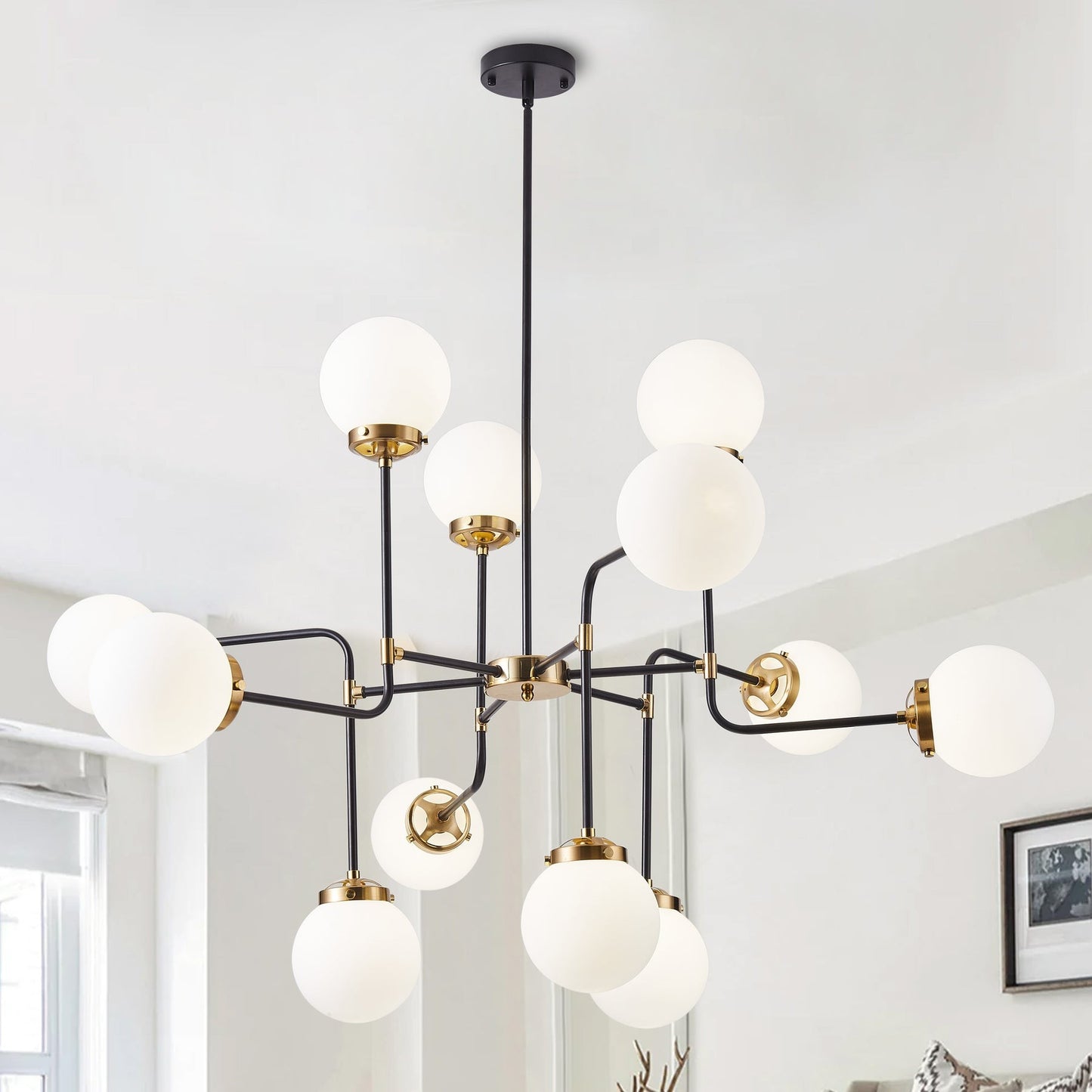 Ava Creative 12 Lights Globe Milk Glass Linear Chandelier