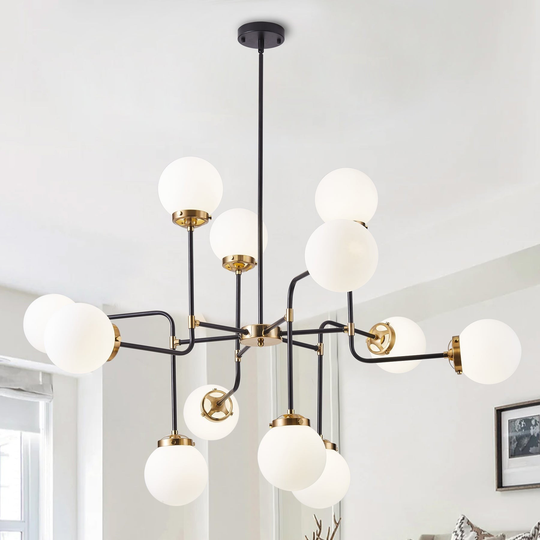 Ava Creative 12 Lights Globe Milk Glass Linear Chandelier