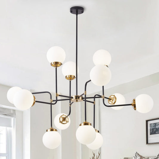 Ava Creative 12 Lights Globe Milk Glass Linear Chandelier