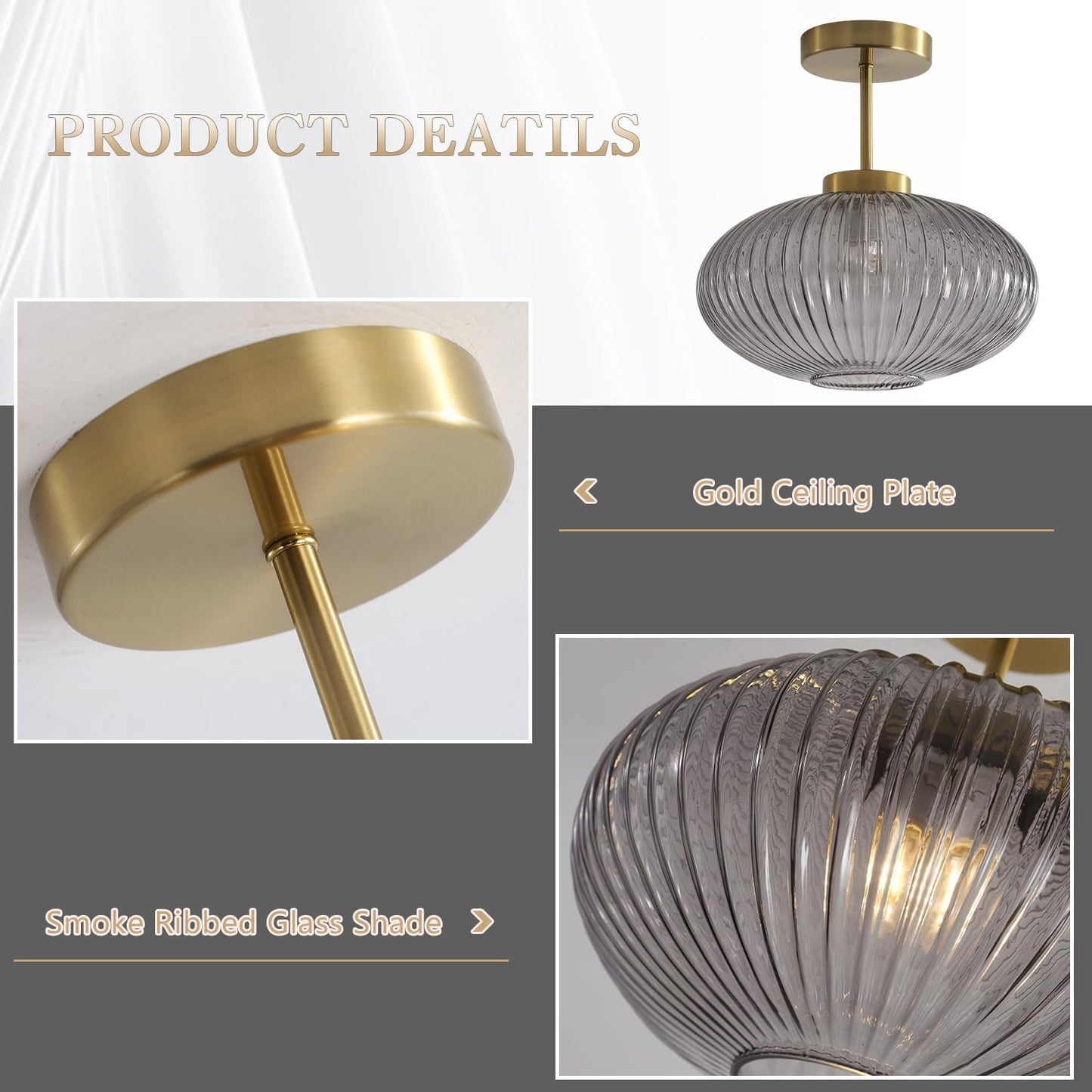 Jorik Natural Green Ribbed Glass Oval Ceiling Light