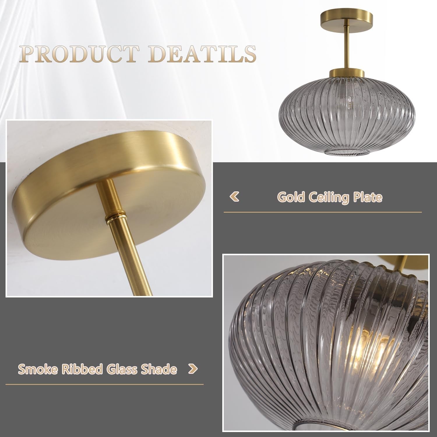 Jorik Natural Green Ribbed Glass Oval Ceiling Light