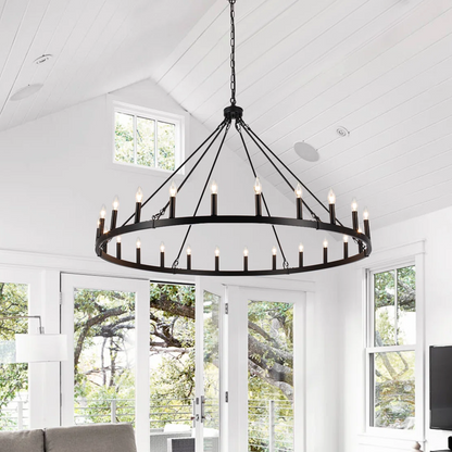 Raeth Farmhouse 24 Lights Wagon Wheel Candle Style Chandelier