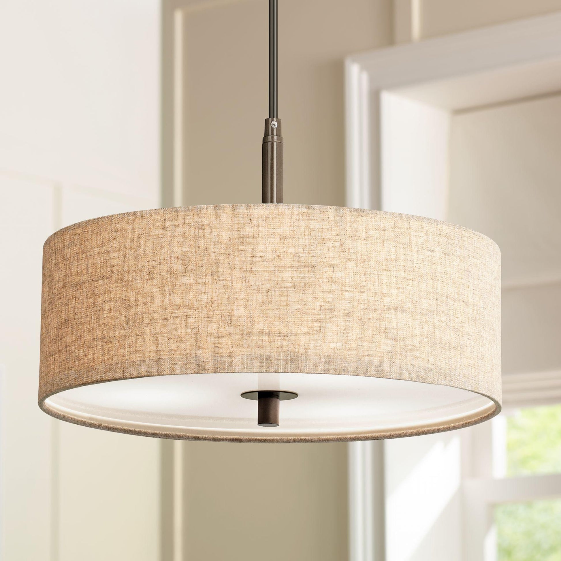 Raithe Cream Fabric Frum Shade Pendant Light