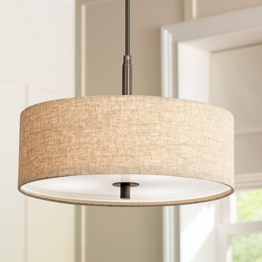 Raithe Cream Fabric Frum Shade Pendant Light