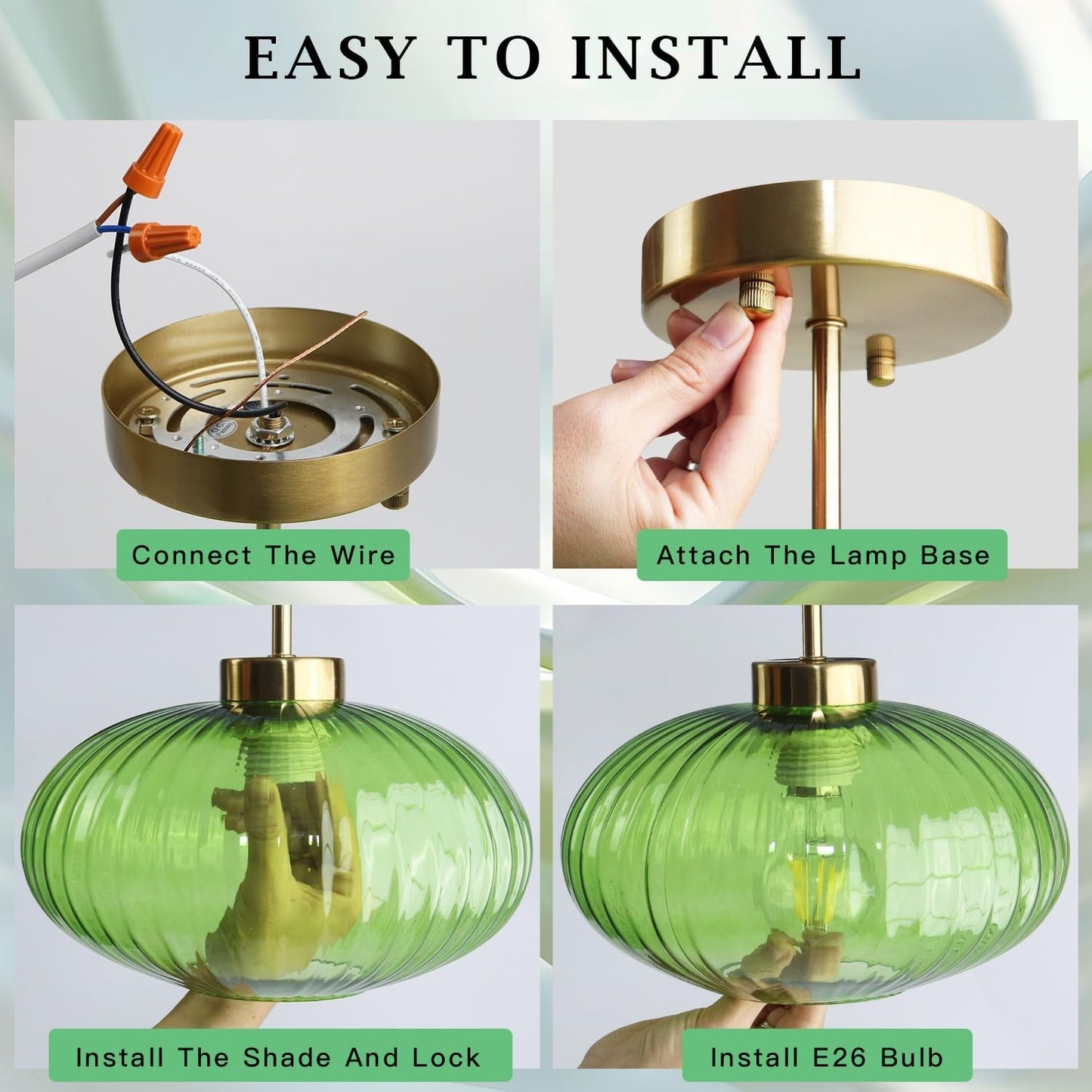 Jorik Natural Green Ribbed Glass Oval Ceiling Light