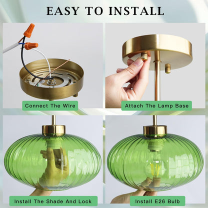 Jorik Natural Green Ribbed Glass Oval Ceiling Light