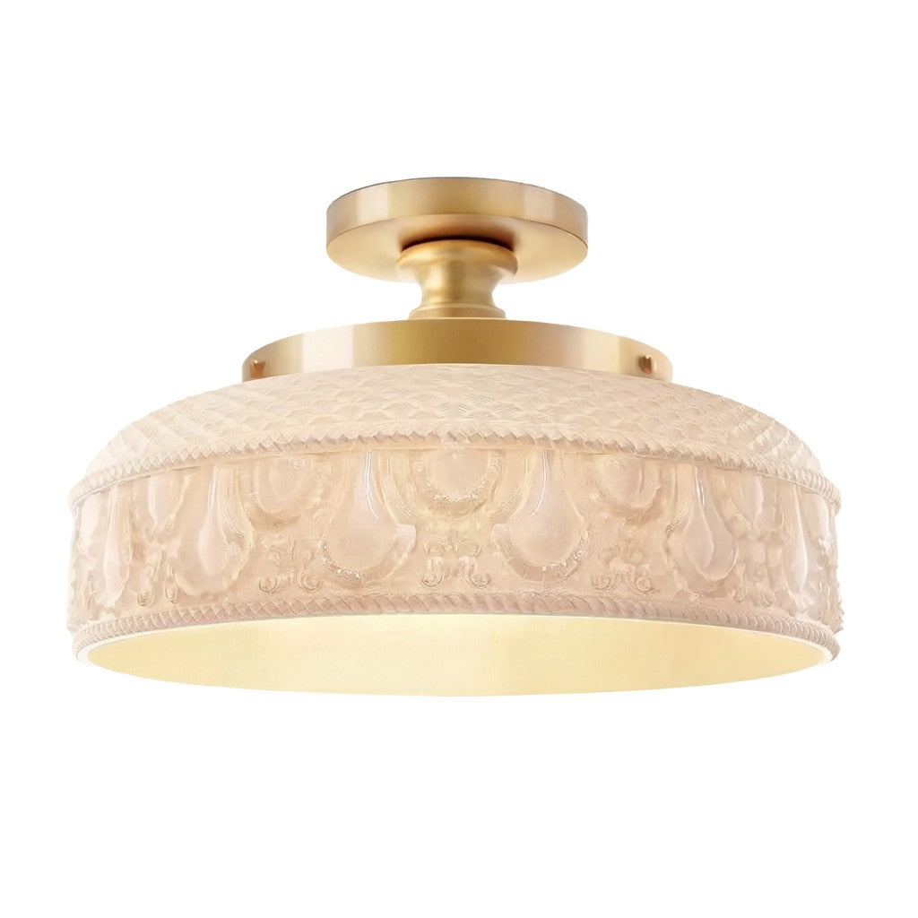 Santos Vintage Hand Carved Floral Clear Glass Semi Flush Mount Ceiling Light