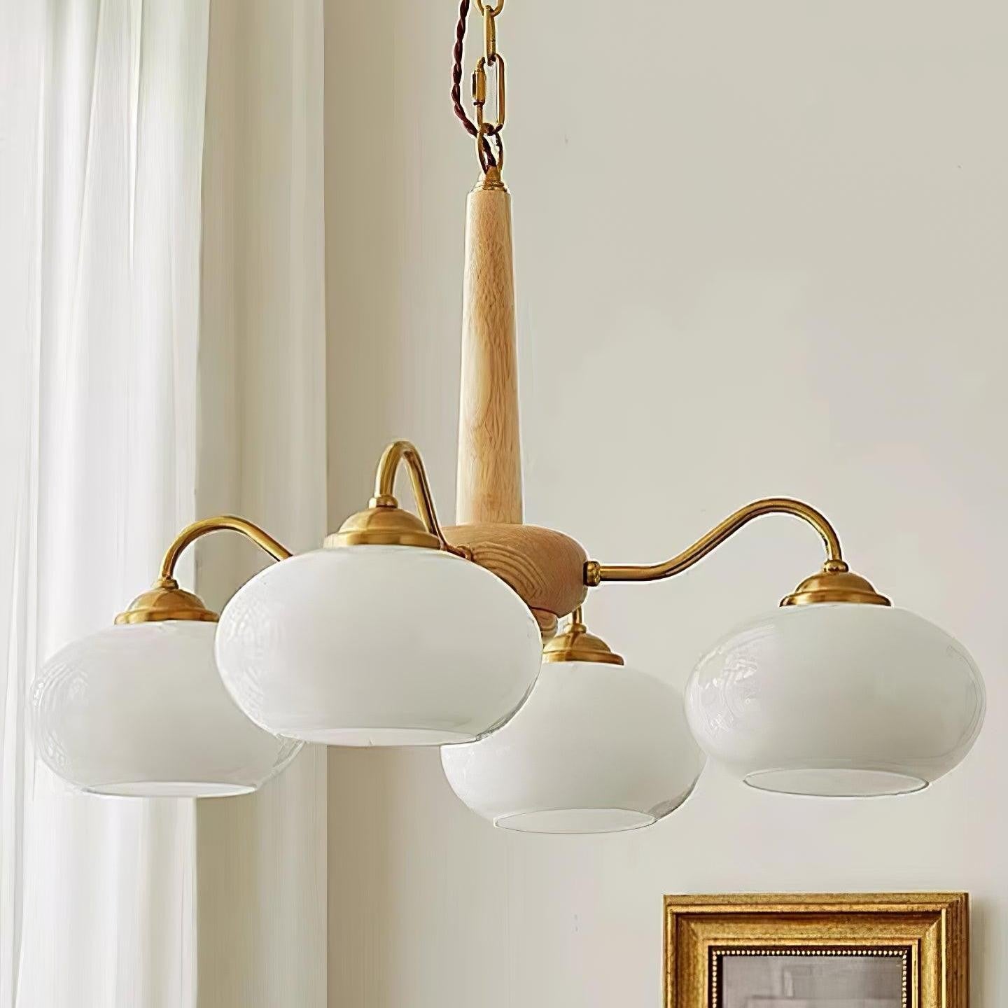 Xyrian Farmhouse Wood White Bauhaus Persimmon Chandelier