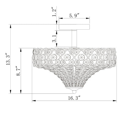 Kim Rustic Bronze 4-Light Crystal Semi-Flush Mount Ceiling Light