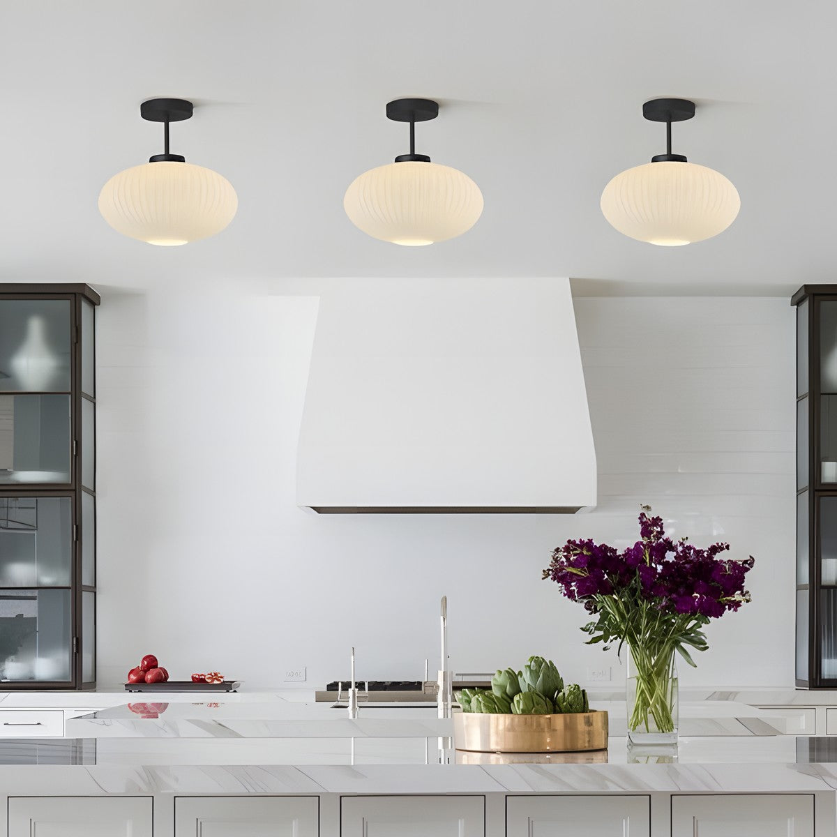 Jorik Natural Green Ribbed Glass Oval Ceiling Light