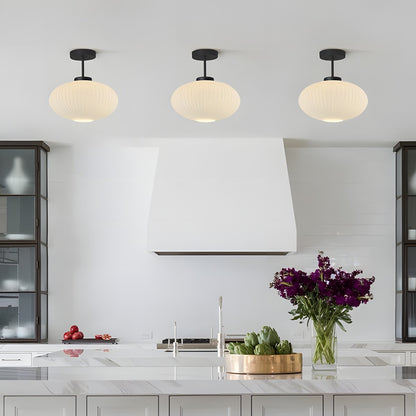 Jorik Natural Green Ribbed Glass Oval Ceiling Light