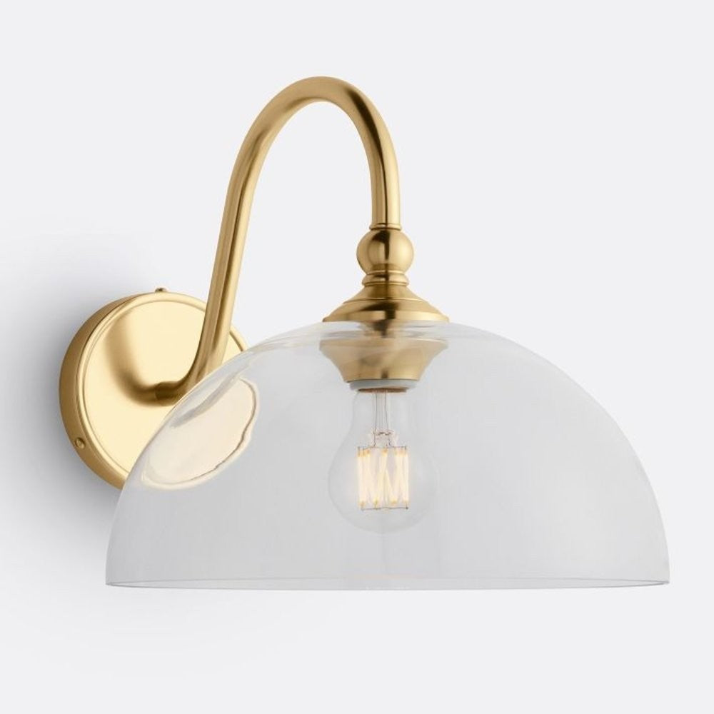 Cygnira Vintage Brass Glass Curved Neck Wall Light