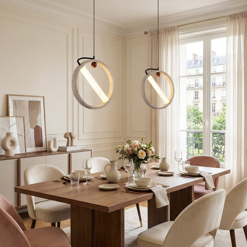 Conlan Japanese Travertine Circular Pendant Light