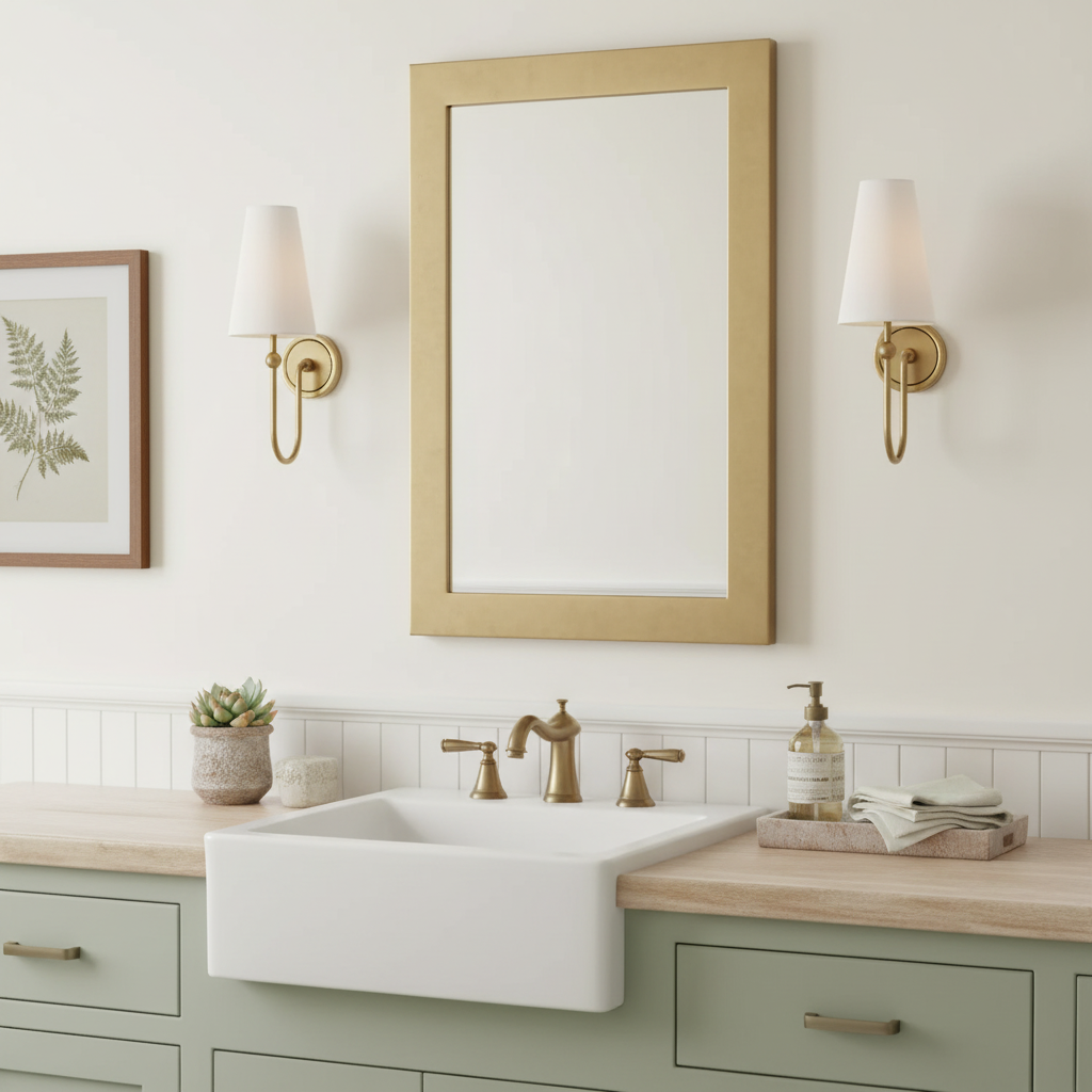 Azon Country Linen Brass Swan Neck Wall Light