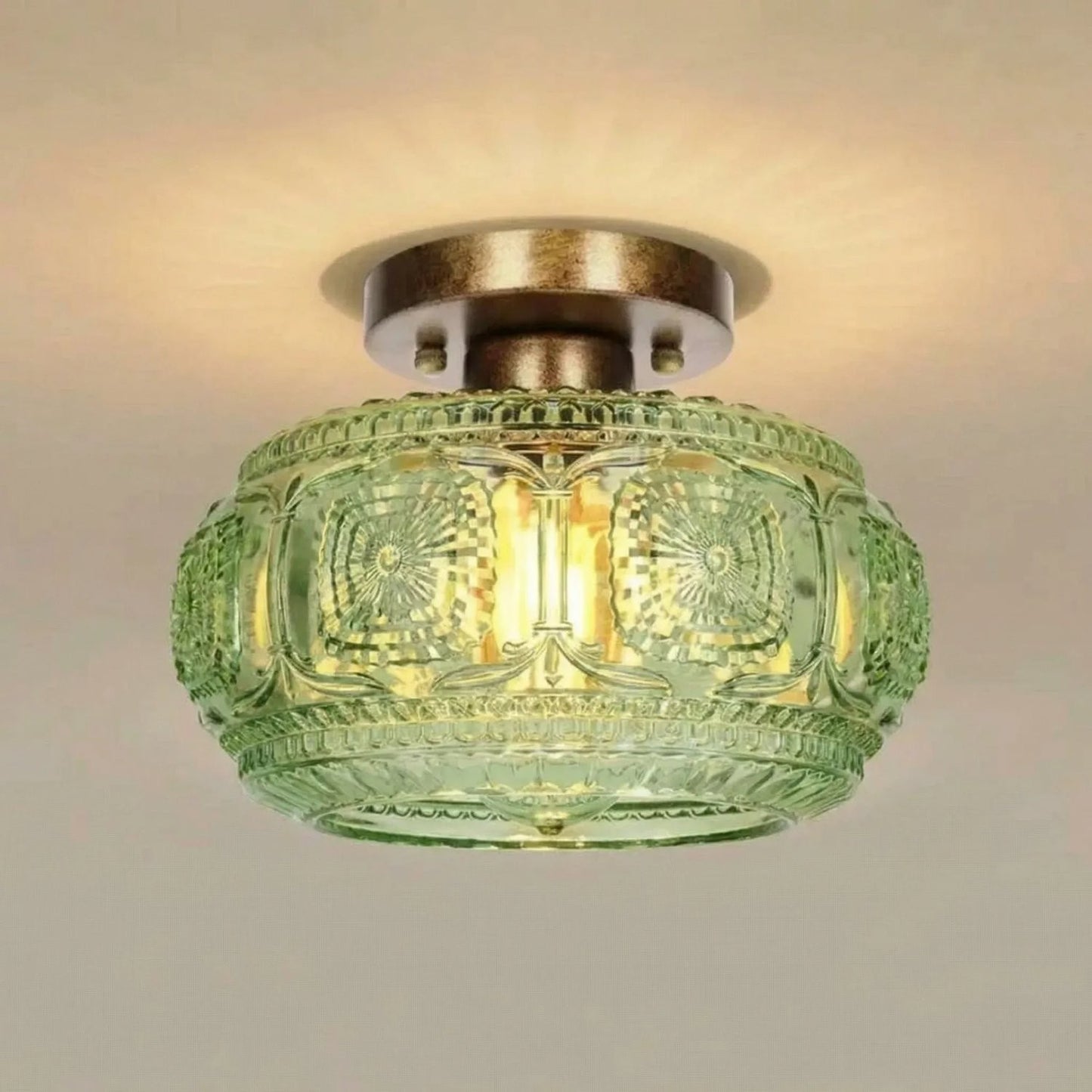 Ixionis Retro Carved Glass Semi Flush Ceiling Light