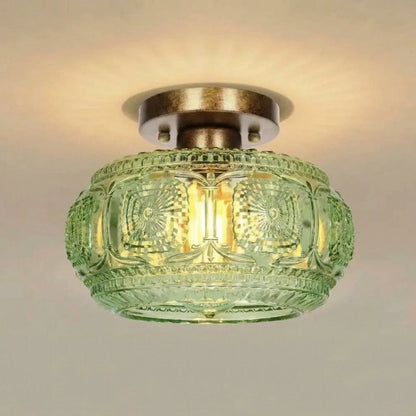 Ixionis Retro Carved Glass Semi Flush Ceiling Light