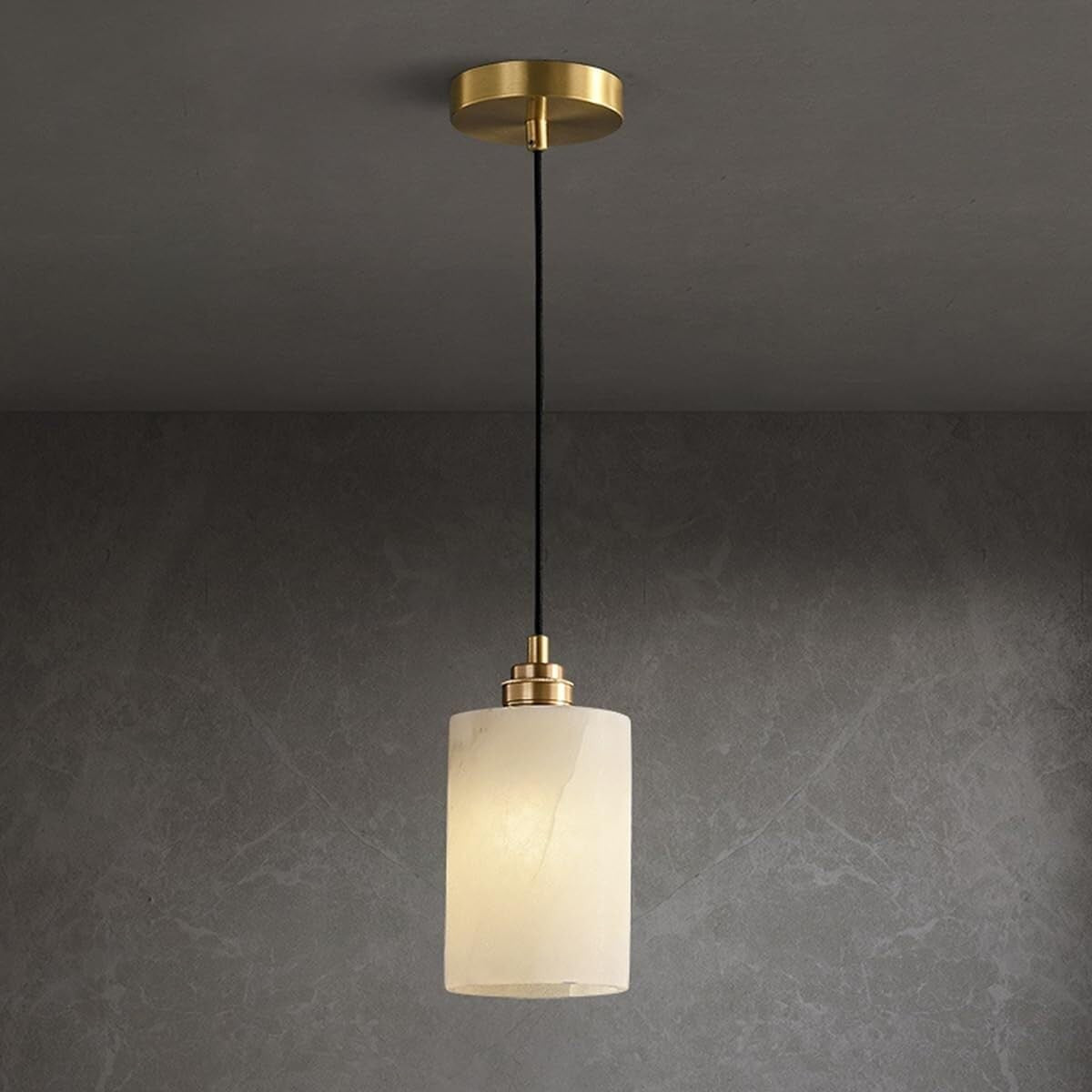 Beverlee Modern Brass Cylinder Alabaster Pendant Light