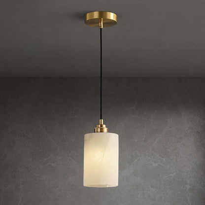Beverlee Modern Brass Cylinder Alabaster Pendant Light