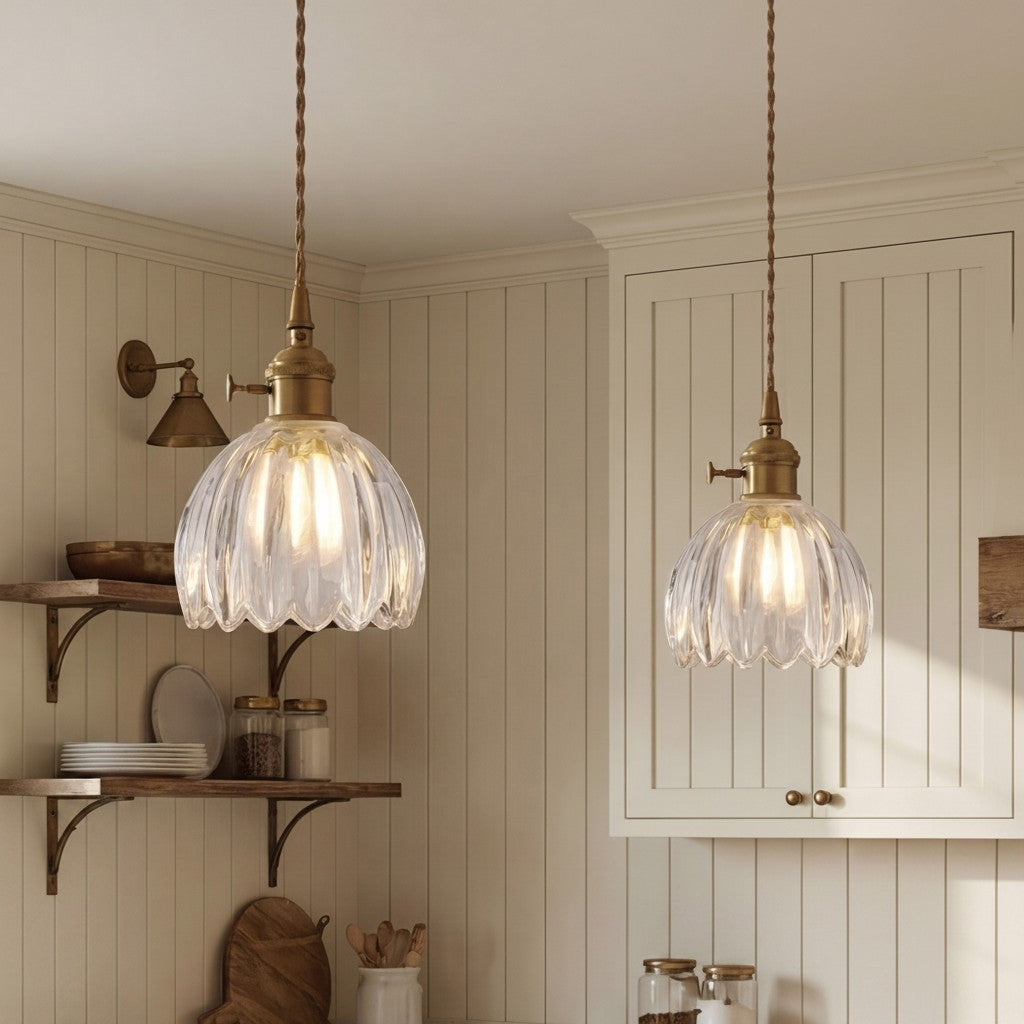 Ivana Retro Copper and Glass Tulip Pendant Light