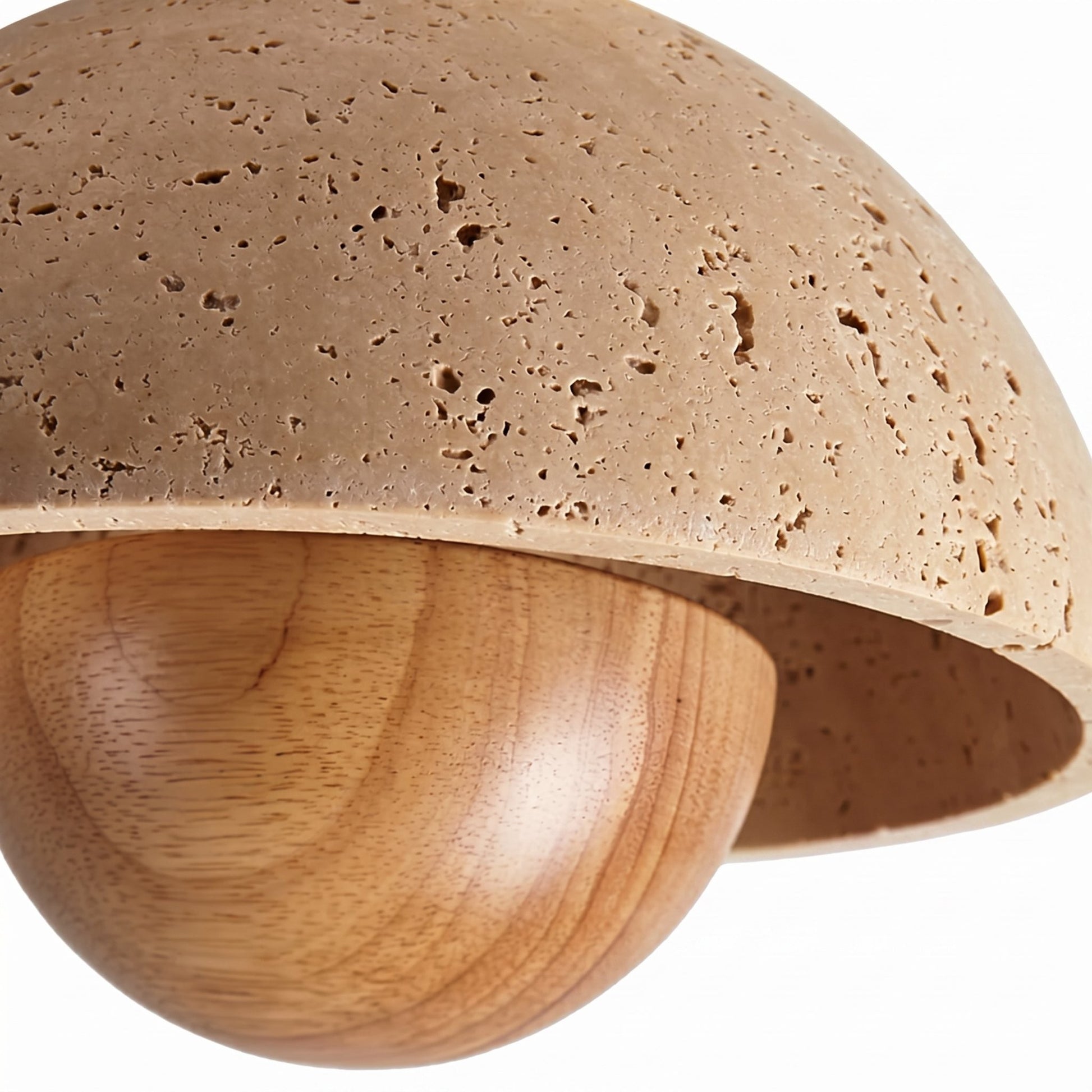 Elrick Mid-Century Travertine Wood Dome Ceiling Light