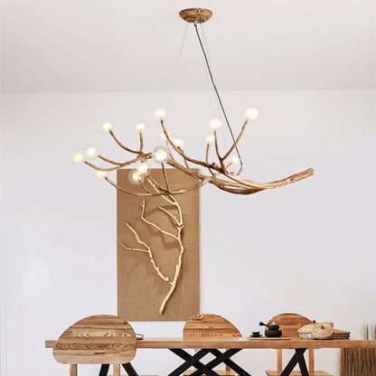 Damian Rustic Tree Branch Chandelier with Bubble Glass Lamp Shades