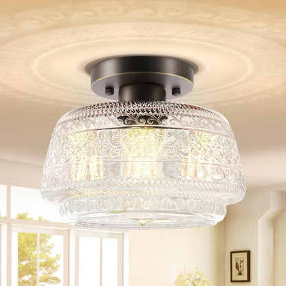 Ixionis Farmhouse Patterned Glass Semi Flush Mount Ceiling Light