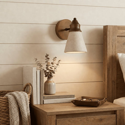 Jericho Wabi-Sabi Travertine Wood Tapered Wall Light