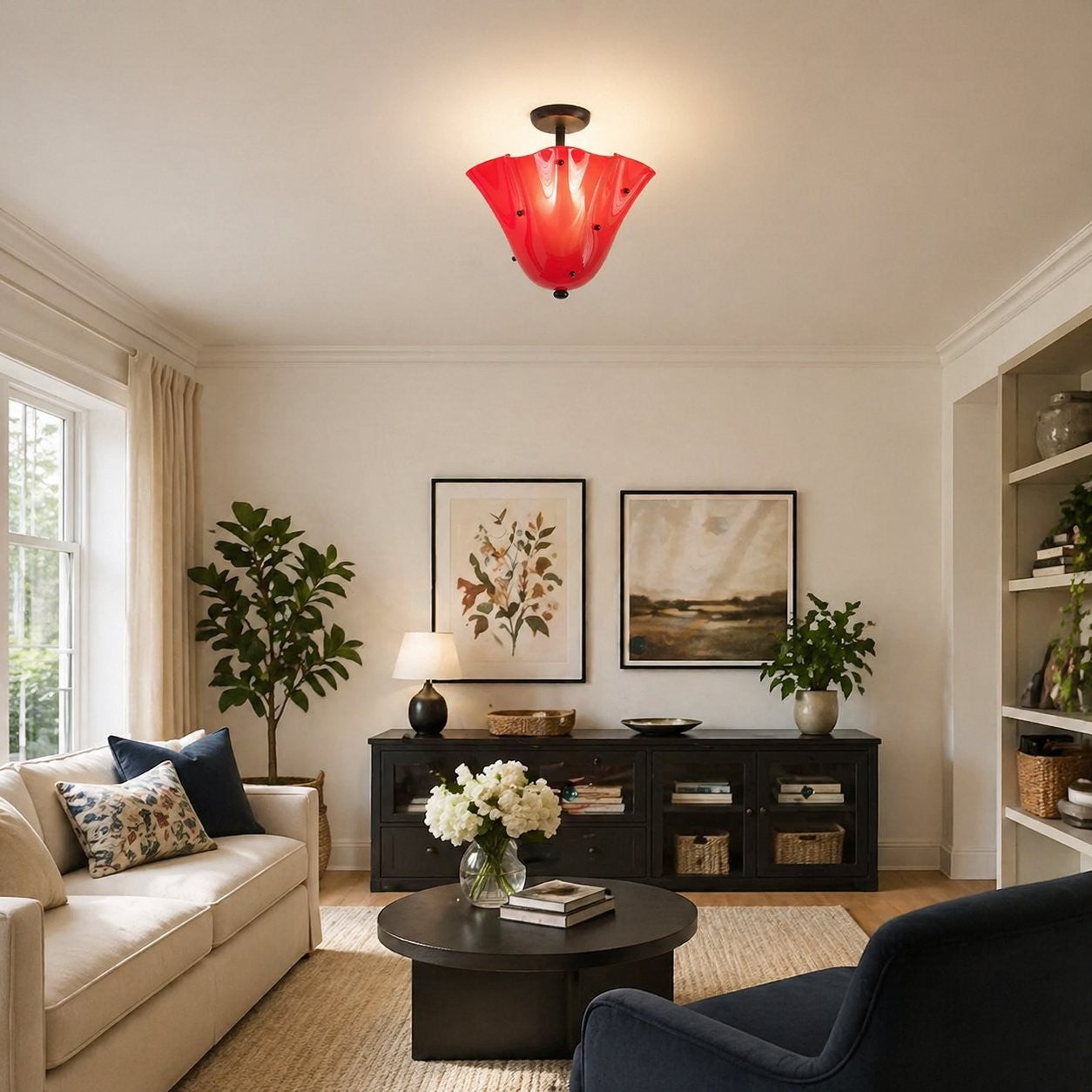 Catalina Contemporary Colored Glass Petal Fazzo Ceiling Light