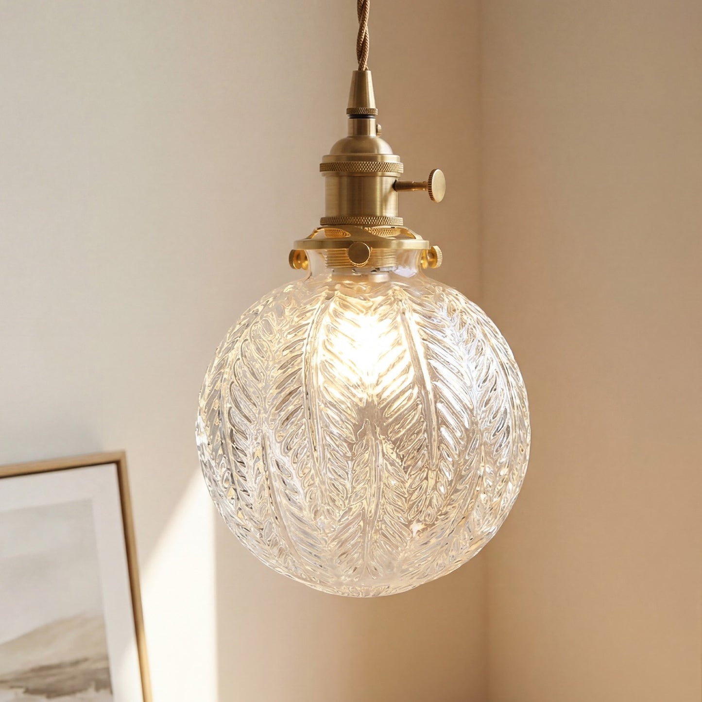 Logana Vintage Feather Texture Glass Globe Pendant Light