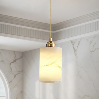 Beverlee Modern Brass Cylinder Alabaster Pendant Light