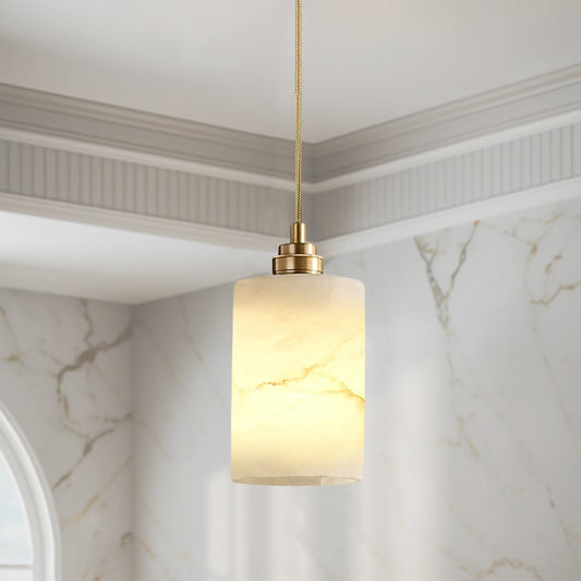 Beverlee Modern Brass Cylinder Alabaster Pendant Light