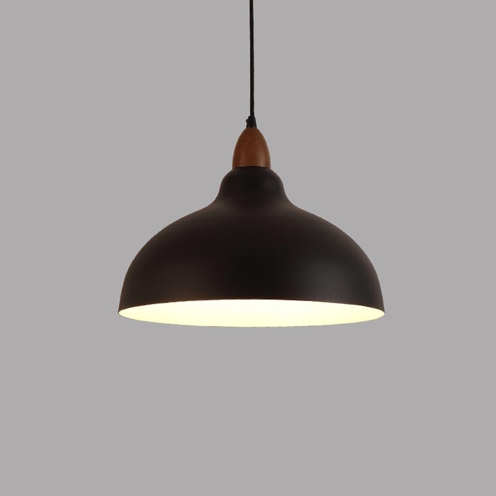 Zarek ‎Minimalist Walnut Wrought Iron Bowl Shaped Pendant Light