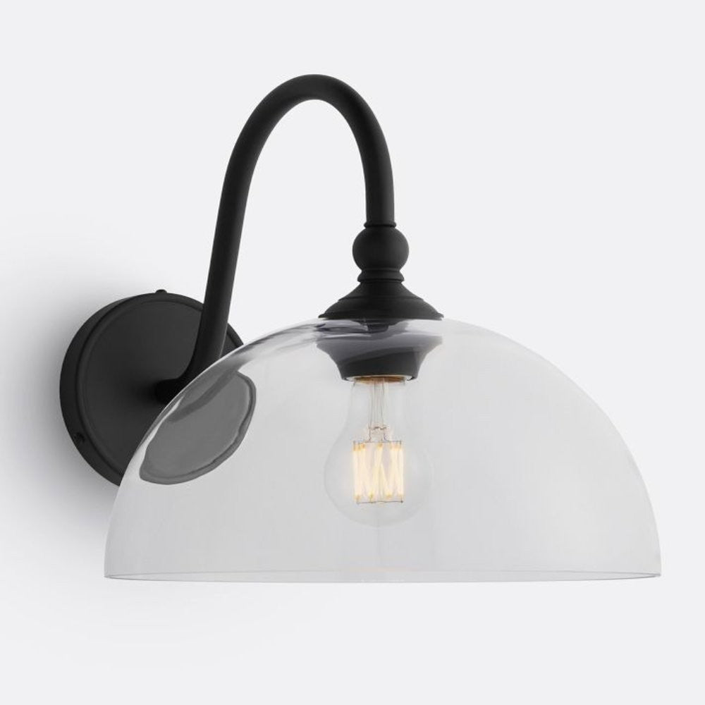 Cygnira Vintage Brass Glass Curved Neck Wall Light