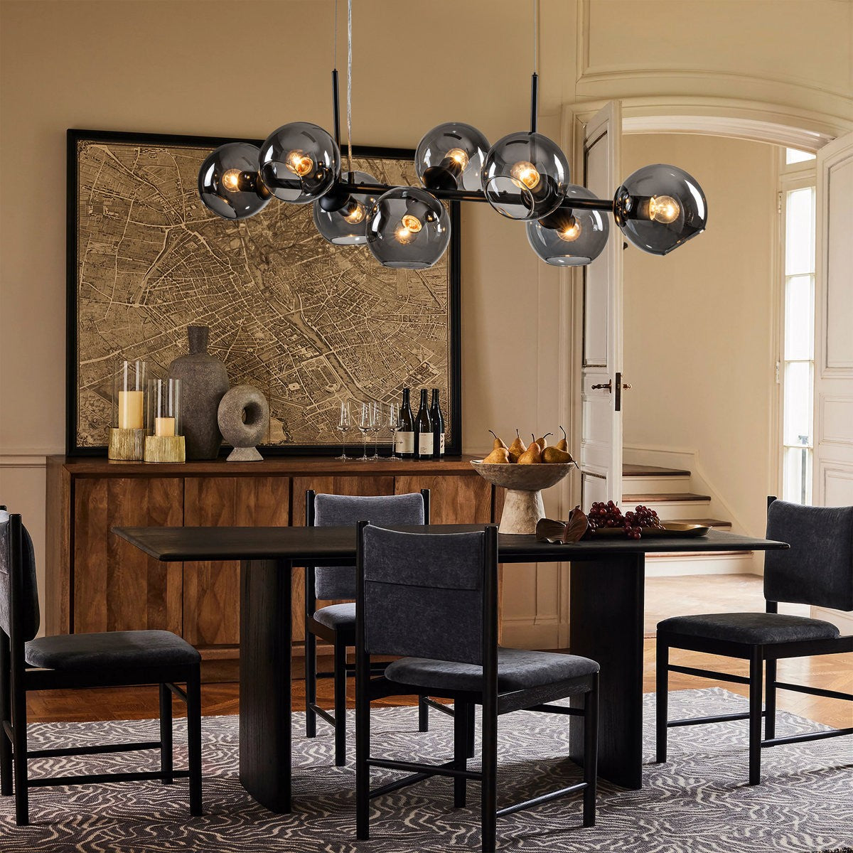 Malley Modern 8-Light Black Globe Glass Chandelier