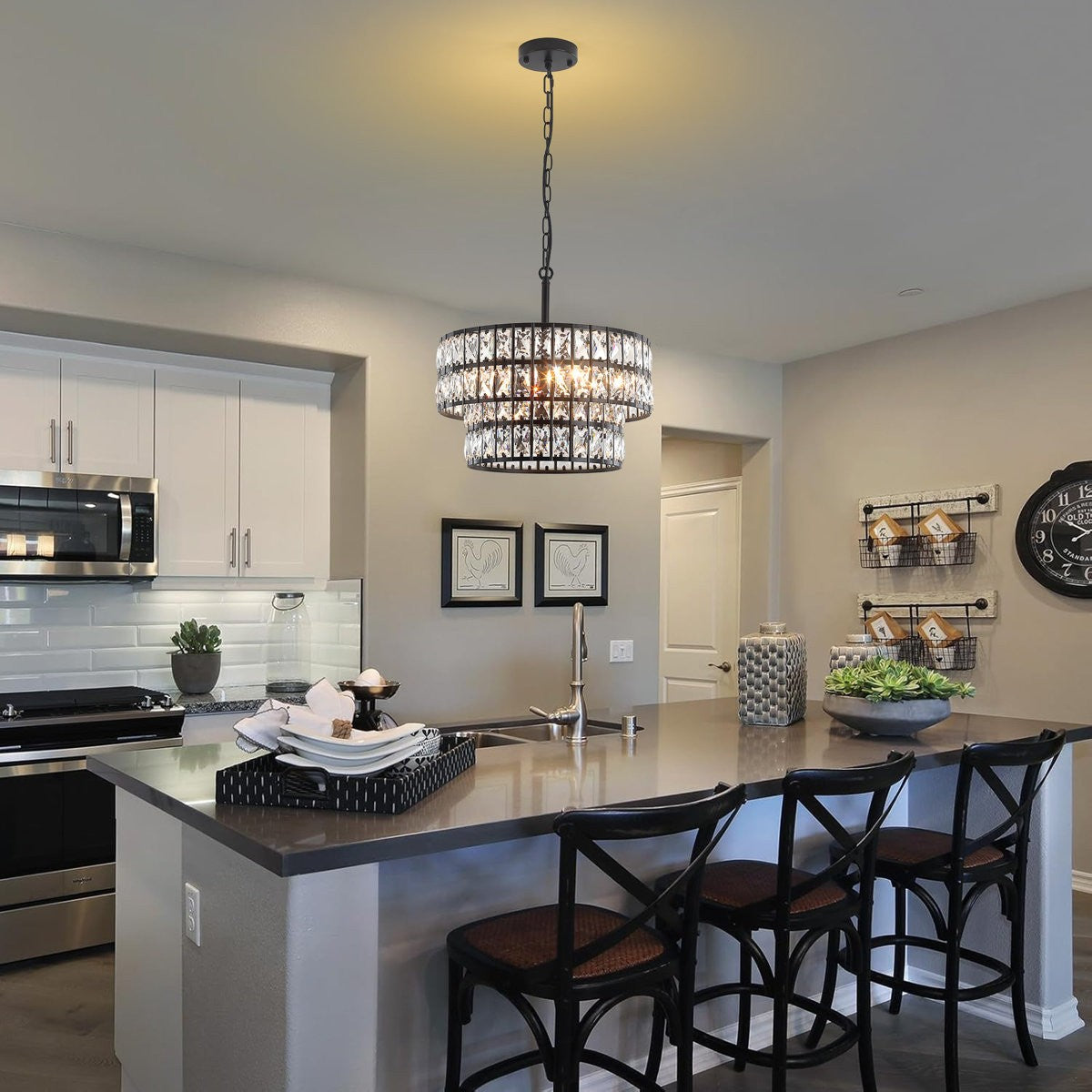 Gracie Luxurious Double Drum Crystal Chandelier