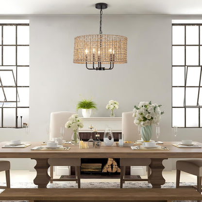 Arlo Bohemian 5 Light Natural Rattan Drum Chandelier